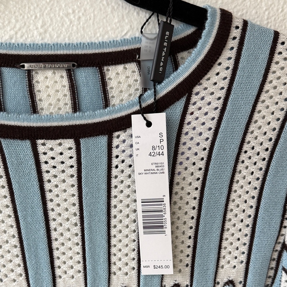 Elie Tahari Blue and Black Long Sleeve Dress Small NEW - Picture 2 of 7